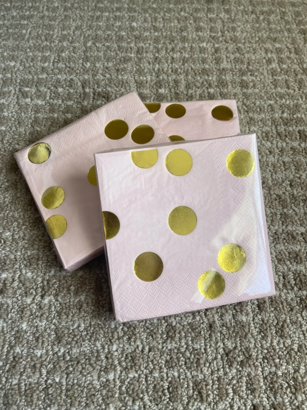 Bundle of 2 Pink Paper Napkins with Gold Polka Dots - Party‎ Beverage Napkins